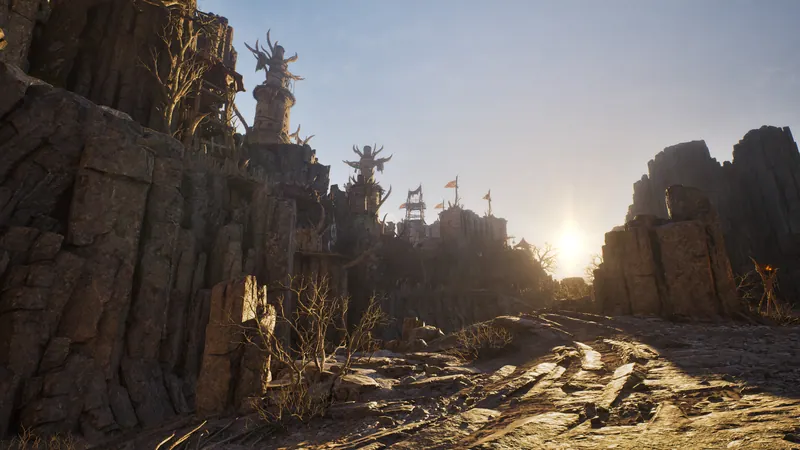 Sunlight falls across a ruined stone path in official ArcheAge Chronicles promotional imagery.